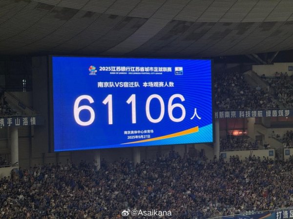 再破苏超记载！苏超成例赛末轮，共有61106东说念主在南京奥体现场不雅赛