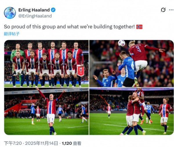 基本锁定天下杯限额！哈兰德社媒庆祝告捷：为球队感到骄慢