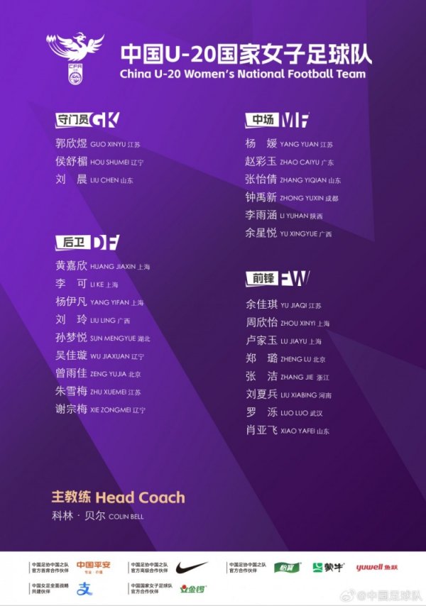 女足U20公布26东谈主大名单，将赴西班牙进行友谊赛与拉练赛